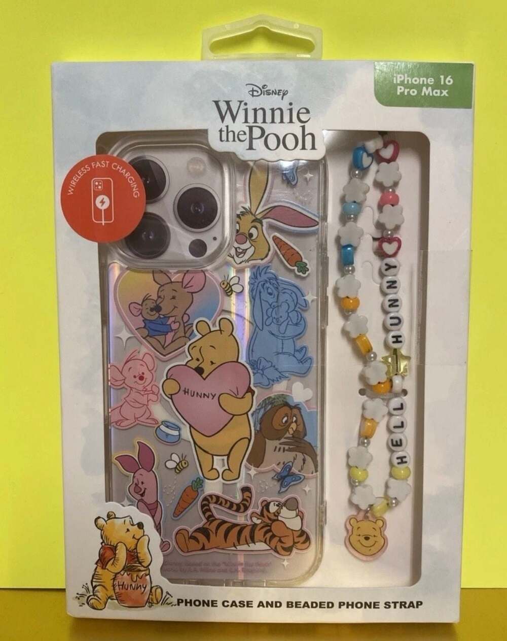 Disney‎ Winnie the Pooh iPhone 16 Pro Max Case and Beaded Phone Strap Set